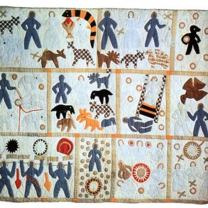 Early African quilt surface pattern with geometric textile motifs