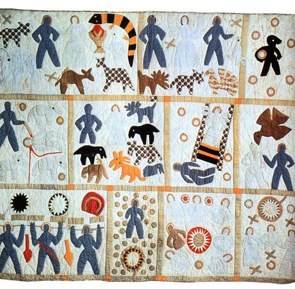 Early African quilt surface pattern with geometric textile motifs