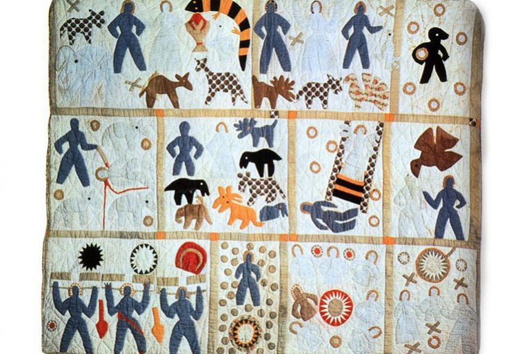 Early African quilt surface pattern with geometric textile motifs