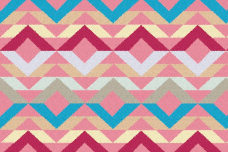 Pendleton-inspired Navajo blanket weave surface pattern design in tossed repeat layout