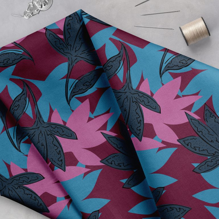 Colorful quilting fabric collection with coordinating surface pattern designs
