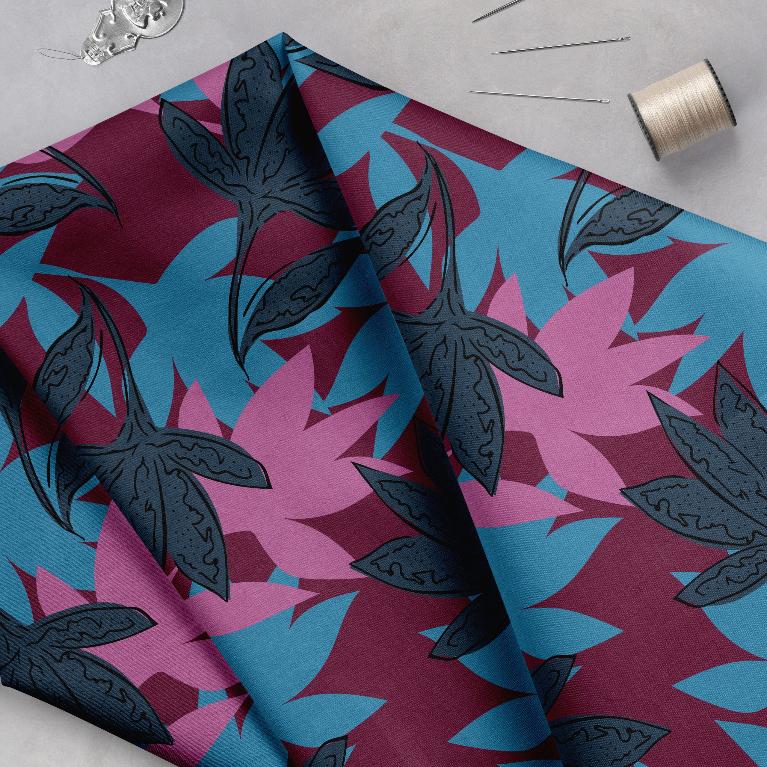 Colorful quilting fabric collection with coordinating surface pattern designs