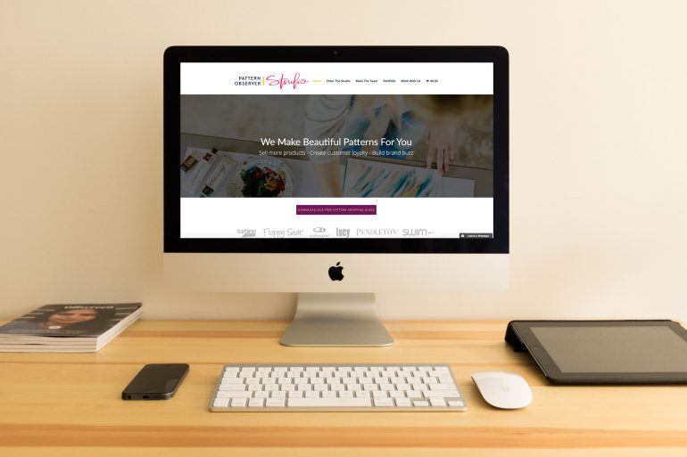 Textile designer's professional portfolio website displayed on a laptop screen