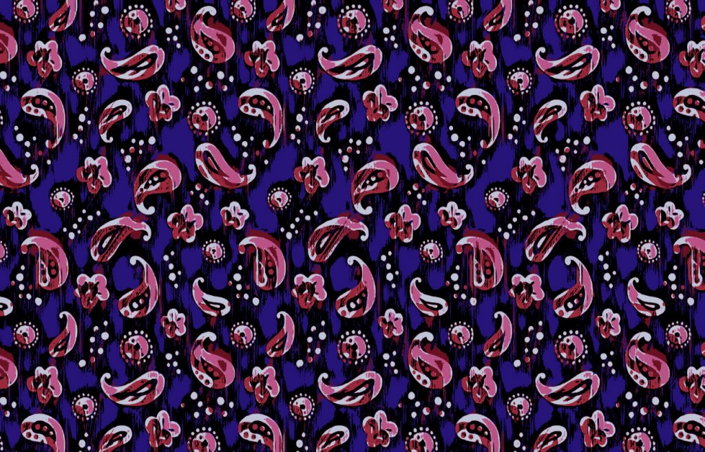 Tossed surface pattern design with evenly distributed motifs in a seamless repeat